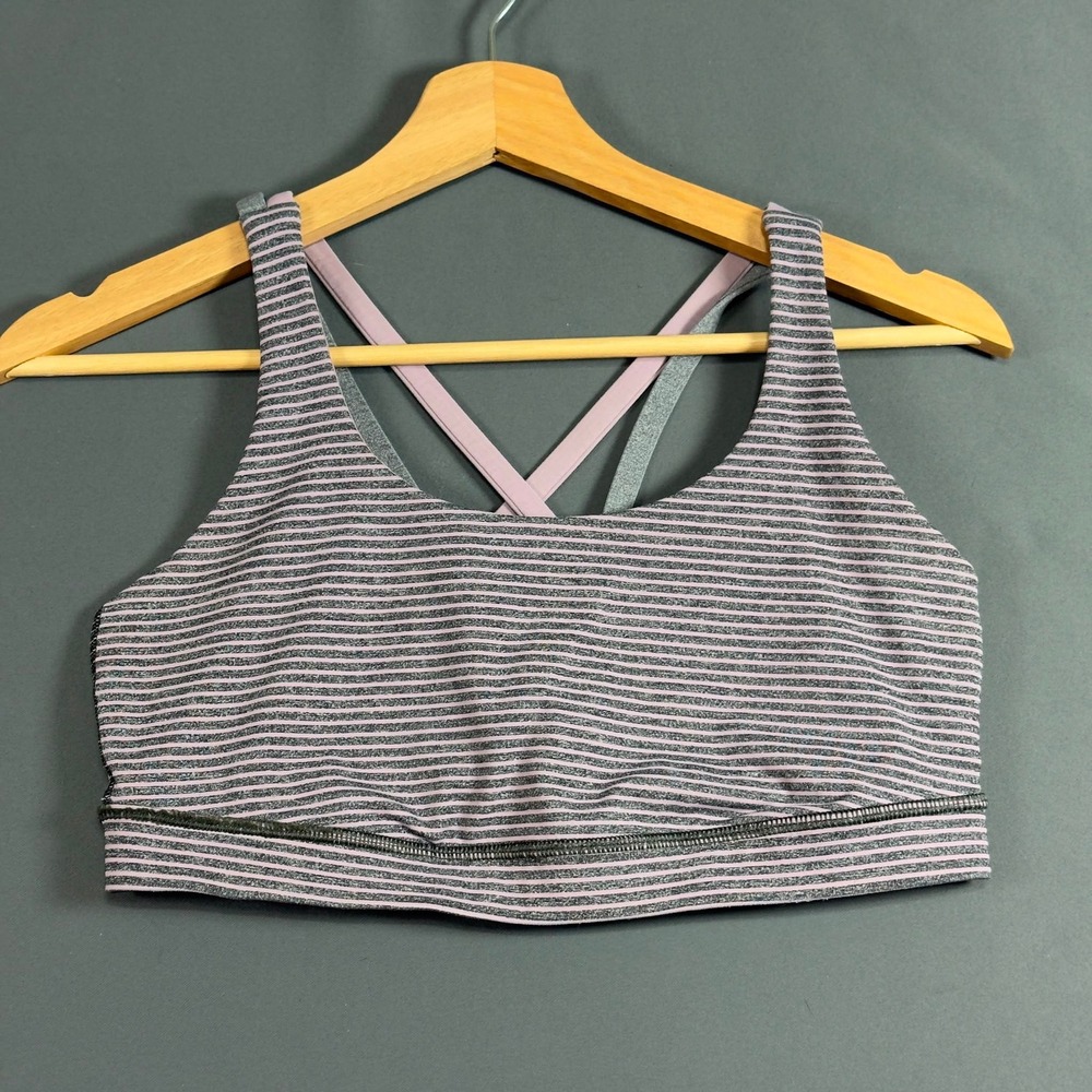 Lululemon Energy Sports Bra Womens 8 Heathered Gray Stripe Criss Cross